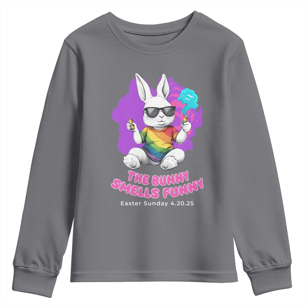 Happy 420 Easter Youth Sweatshirt The Bunny Smells Funny TS02 Charcoal Print Your Wear