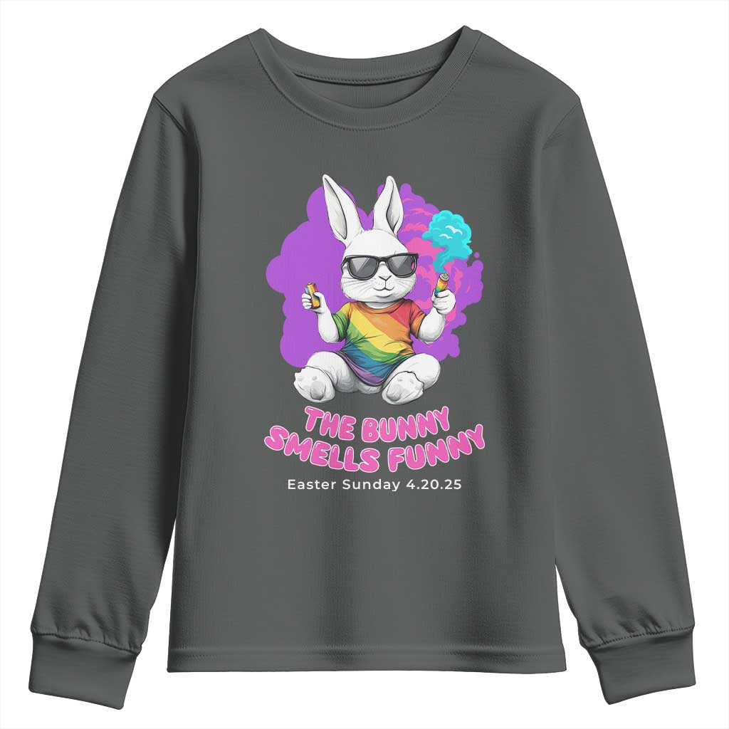 Happy 420 Easter Youth Sweatshirt The Bunny Smells Funny TS02 Dark Heather Print Your Wear