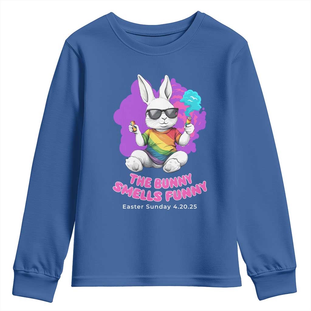 Happy 420 Easter Youth Sweatshirt The Bunny Smells Funny TS02 Royal Blue Print Your Wear