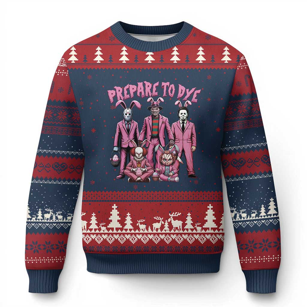 Prepare to Groovy Dye Funny Bunny Easter Ugly Christmas Sweater Horror Dyeing Eggs TS02 Navy Red Print Your Wear
