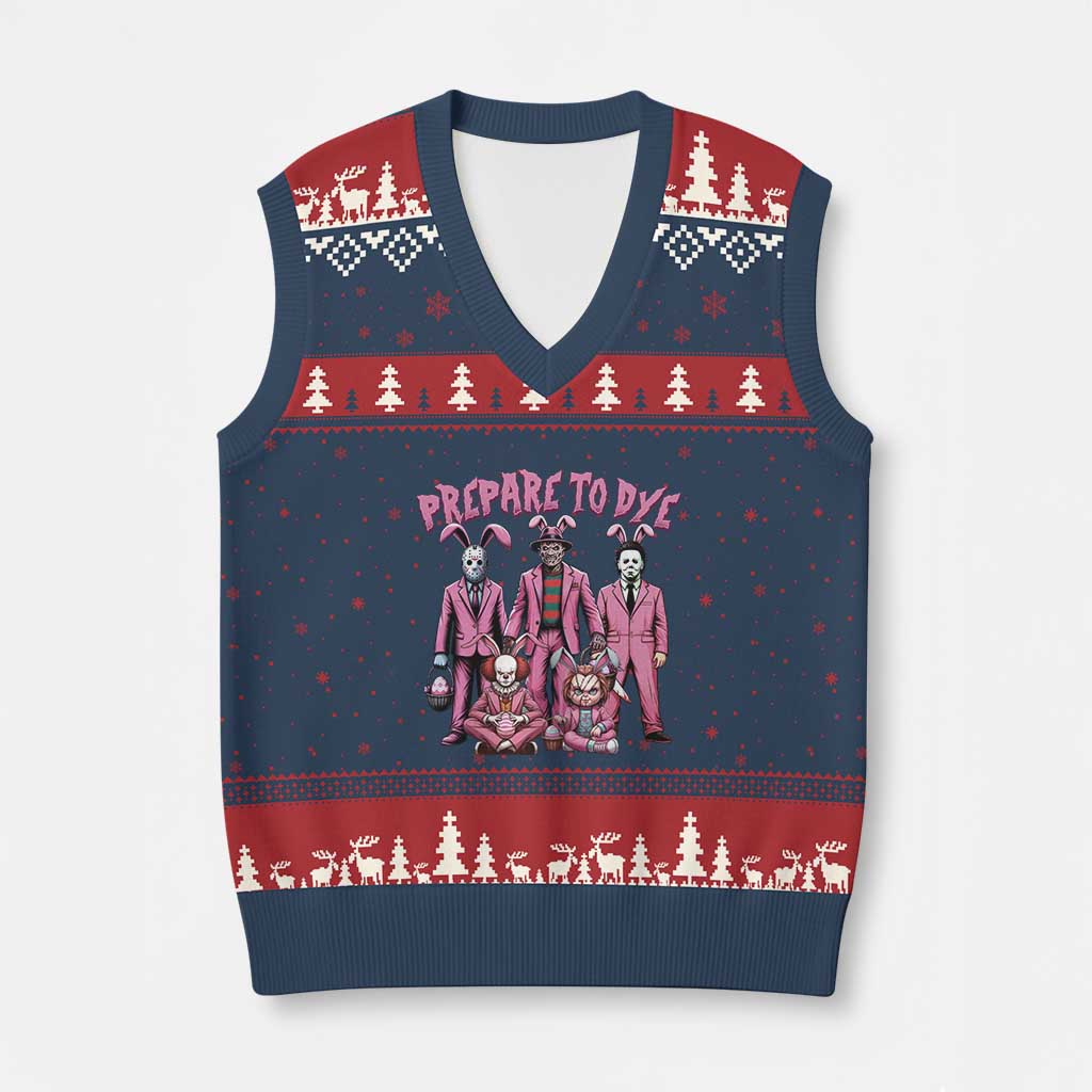 Prepare to Groovy Dye Funny Bunny Easter V-Neck Knit Sweater Vest Horror Dyeing Eggs TS02 Navy Red Print Your Wear