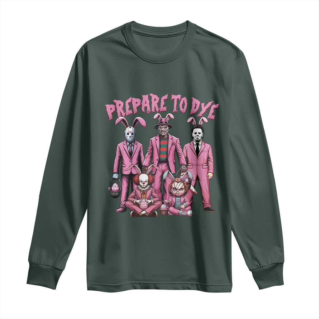 Prepare to Groovy Dye Funny Bunny Easter Long Sleeve Shirt Horror Dyeing Eggs TS02 Dark Forest Green Print Your Wear