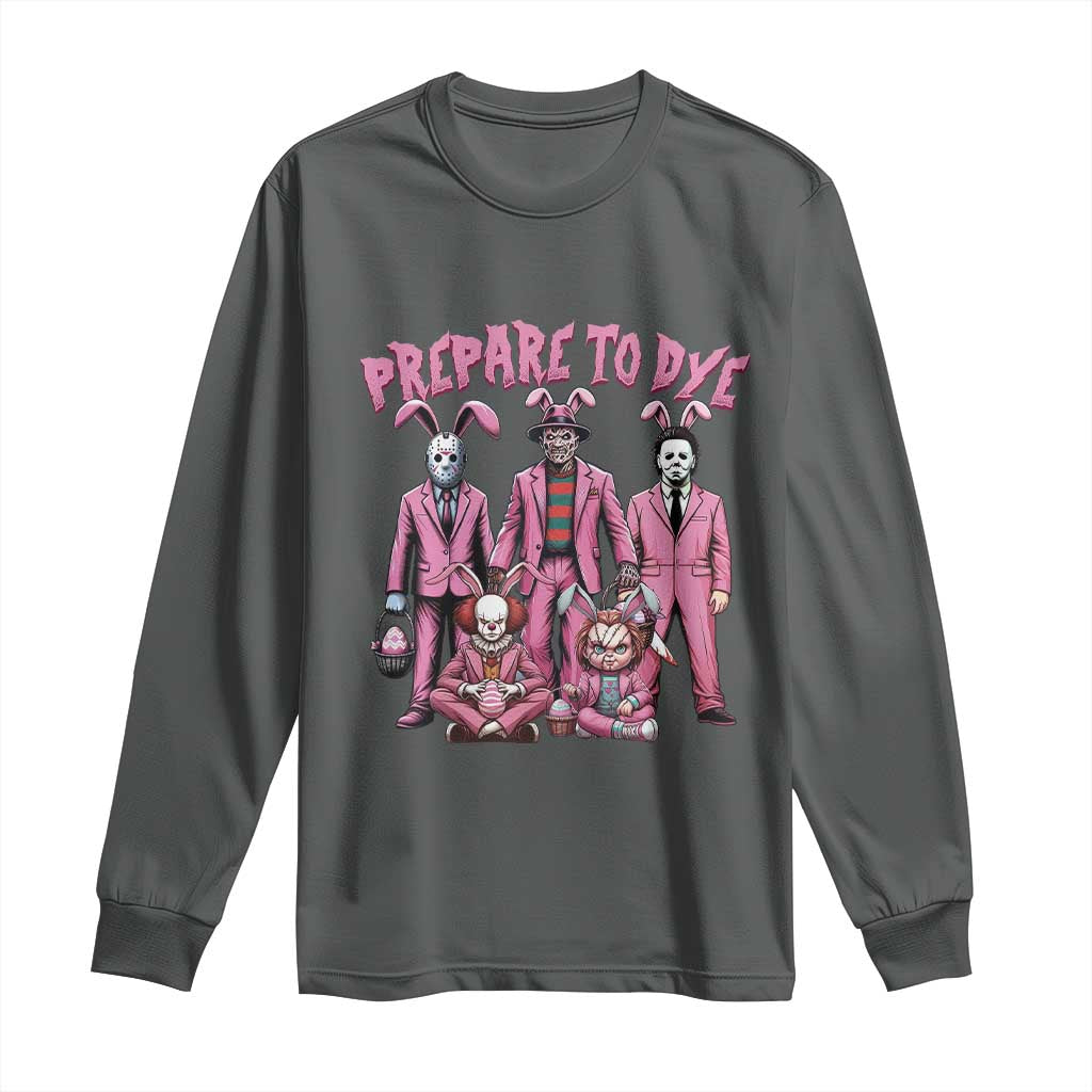 Prepare to Groovy Dye Funny Bunny Easter Long Sleeve Shirt Horror Dyeing Eggs TS02 Dark Heather Print Your Wear