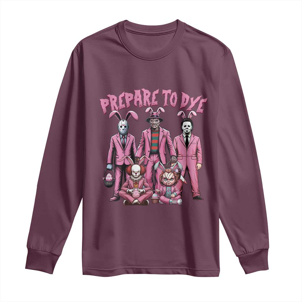 Prepare to Groovy Dye Funny Bunny Easter Long Sleeve Shirt Horror Dyeing Eggs TS02 Maroon Print Your Wear