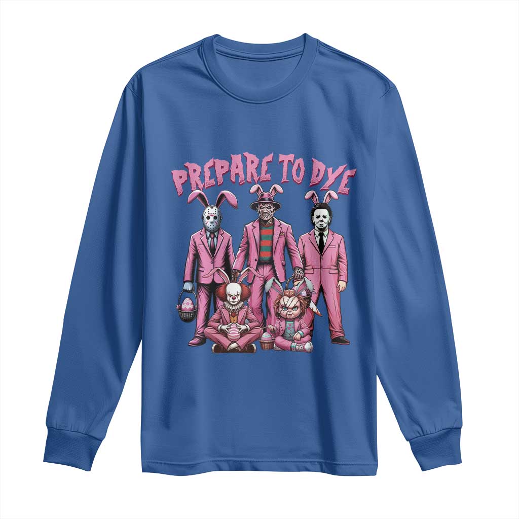 Prepare to Groovy Dye Funny Bunny Easter Long Sleeve Shirt Horror Dyeing Eggs TS02 Royal Blue Print Your Wear
