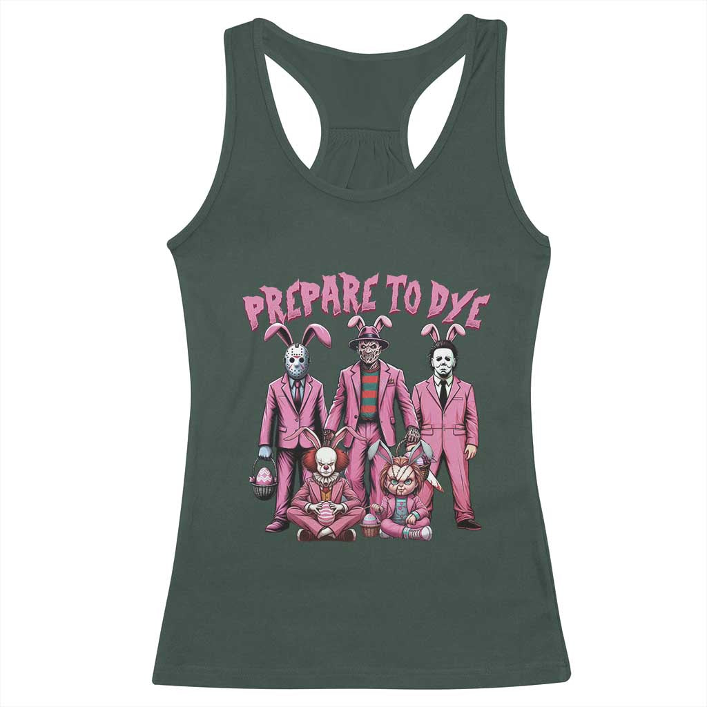 Prepare to Groovy Dye Funny Bunny Easter Racerback Tank Top Horror Dyeing Eggs TS02 Dark Forest Green Print Your Wear