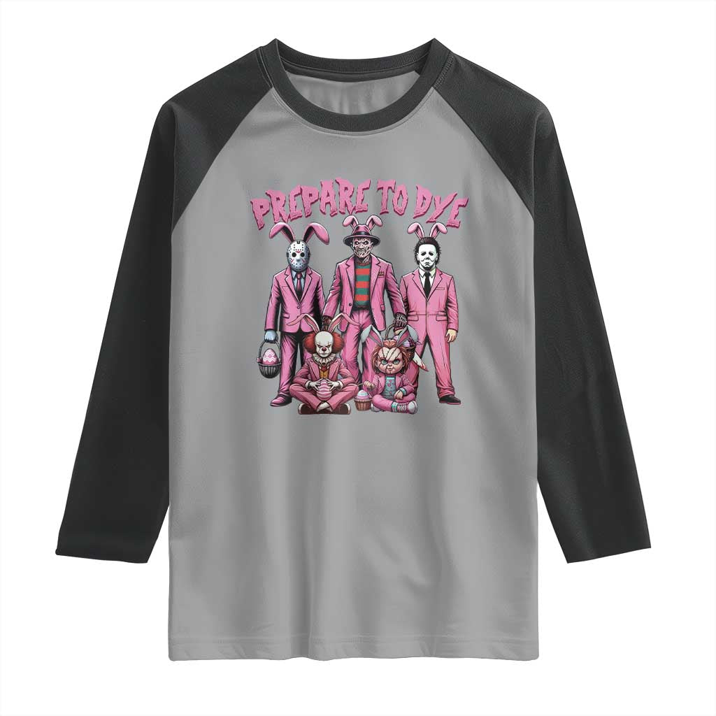 Prepare to Groovy Dye Funny Bunny Easter Raglan Shirt Horror Dyeing Eggs TS02 Sport Gray Black Print Your Wear