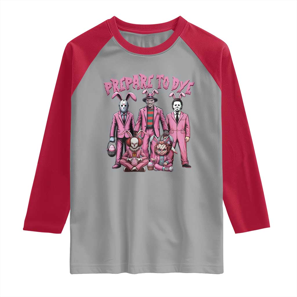 Prepare to Groovy Dye Funny Bunny Easter Raglan Shirt Horror Dyeing Eggs TS02 Sport Gray Red Print Your Wear