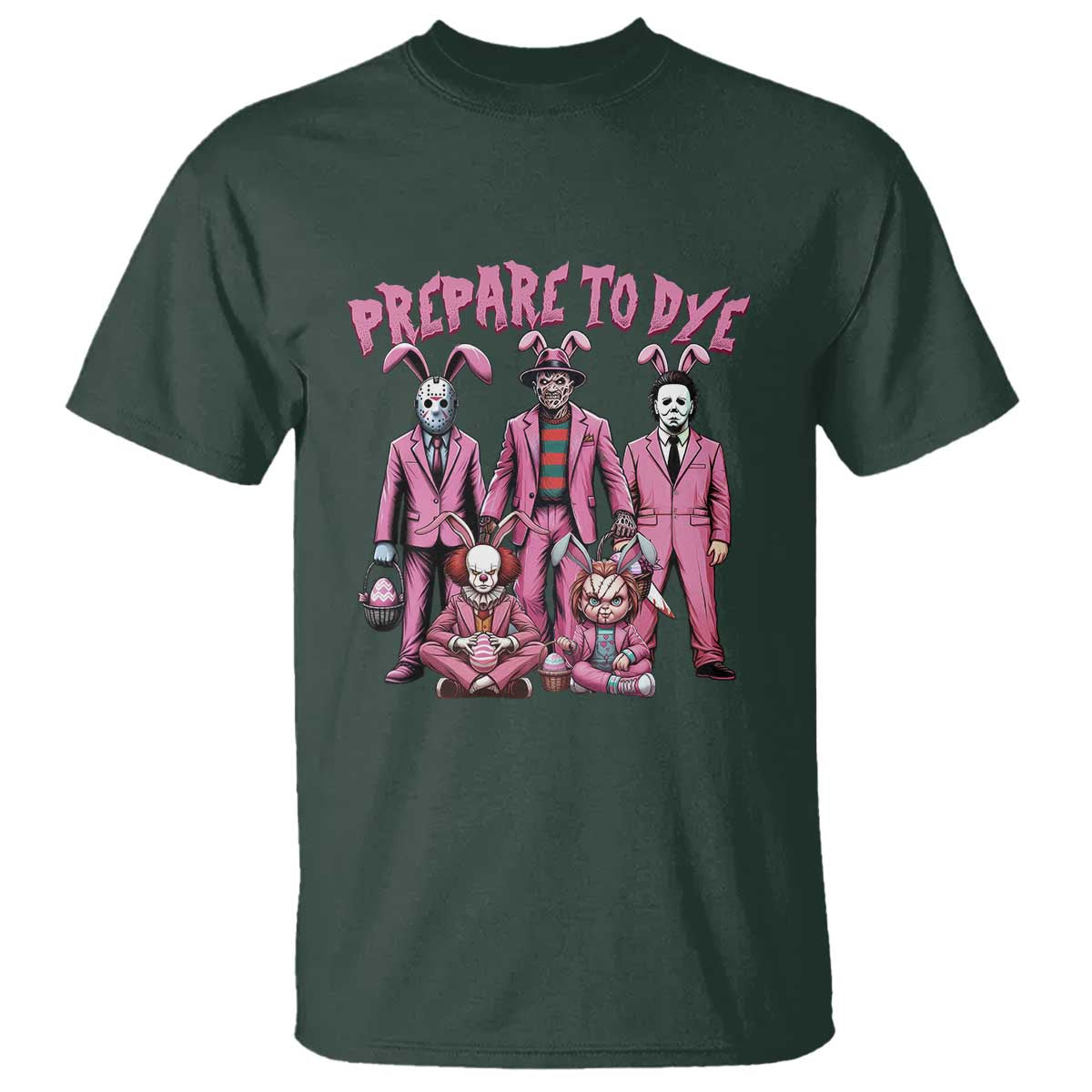 Prepare to Groovy Dye Funny Bunny Easter T Shirt Horror Dyeing Eggs TS02 Dark Forest Green Print Your Wear
