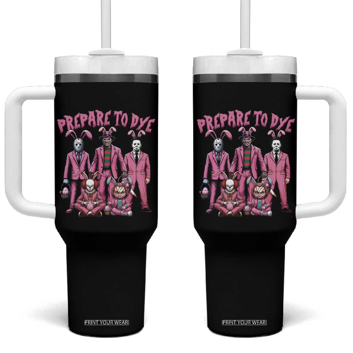 Prepare to Groovy Dye Funny Bunny Easter Tumbler With Handle Horror Dyeing Eggs TS02 One Size: 40 oz Black Print Your Wear