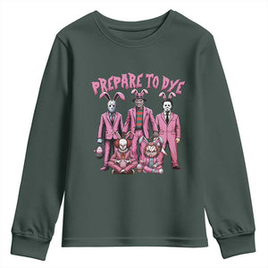 Prepare to Groovy Dye Funny Bunny Easter Youth Sweatshirt Horror Dyeing Eggs TS02 Dark Forest Green Print Your Wear
