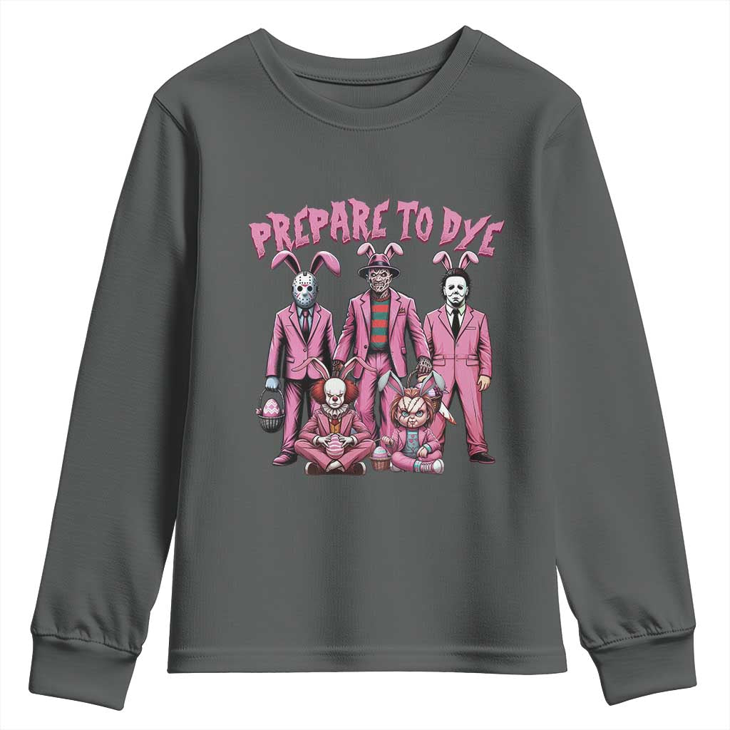 Prepare to Groovy Dye Funny Bunny Easter Youth Sweatshirt Horror Dyeing Eggs TS02 Dark Heather Print Your Wear
