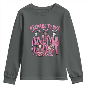 Prepare to Groovy Dye Funny Bunny Easter Youth Sweatshirt Horror Dyeing Eggs TS02 Dark Heather Print Your Wear