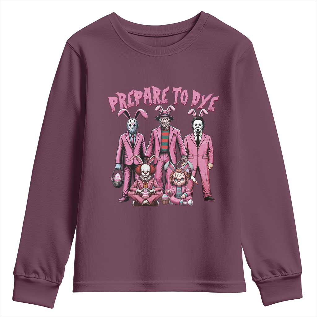 Prepare to Groovy Dye Funny Bunny Easter Youth Sweatshirt Horror Dyeing Eggs TS02 Maroon Print Your Wear