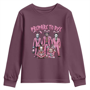 Prepare to Groovy Dye Funny Bunny Easter Youth Sweatshirt Horror Dyeing Eggs TS02 Maroon Print Your Wear