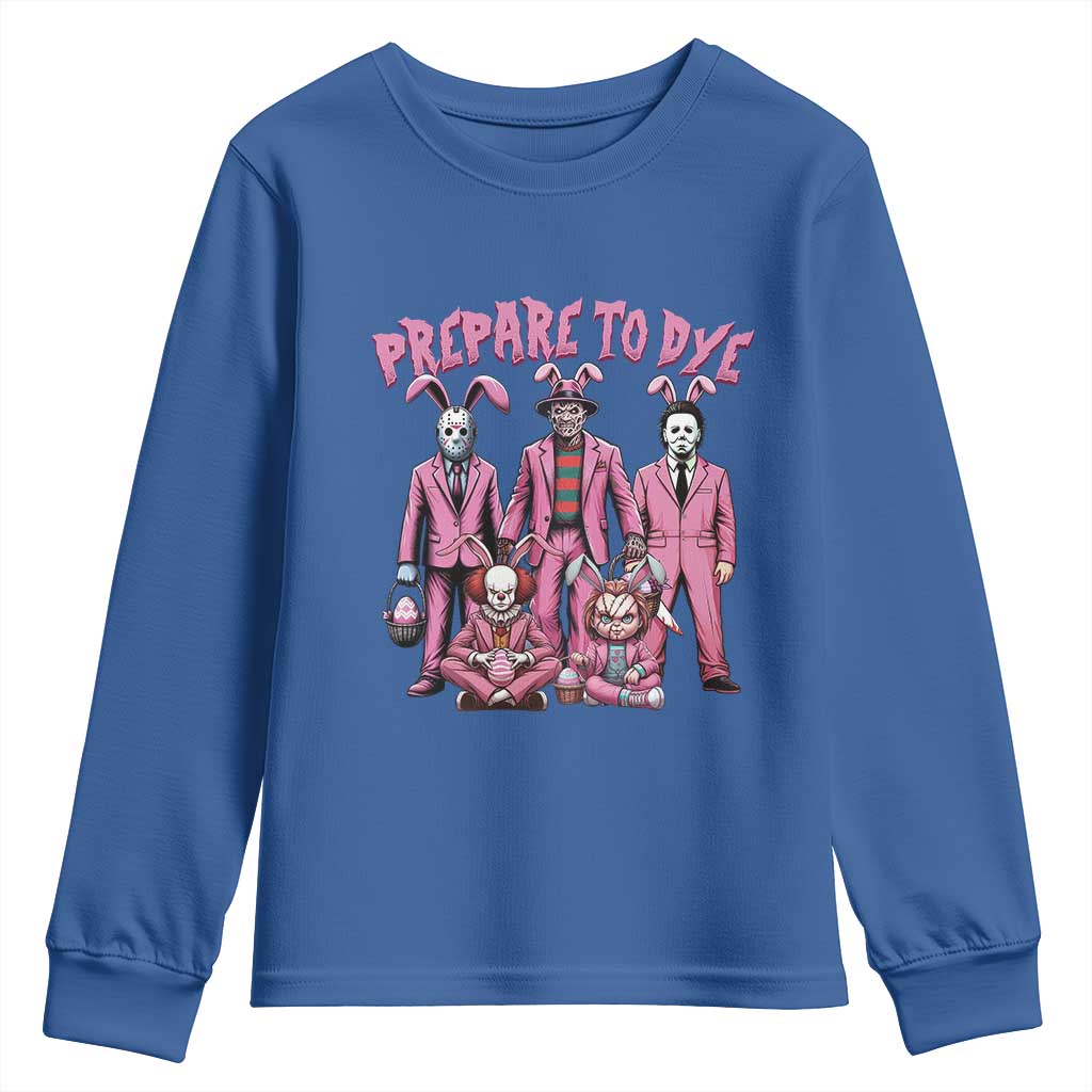 Prepare to Groovy Dye Funny Bunny Easter Youth Sweatshirt Horror Dyeing Eggs TS02 Royal Blue Print Your Wear