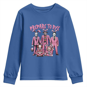 Prepare to Groovy Dye Funny Bunny Easter Youth Sweatshirt Horror Dyeing Eggs TS02 Royal Blue Print Your Wear