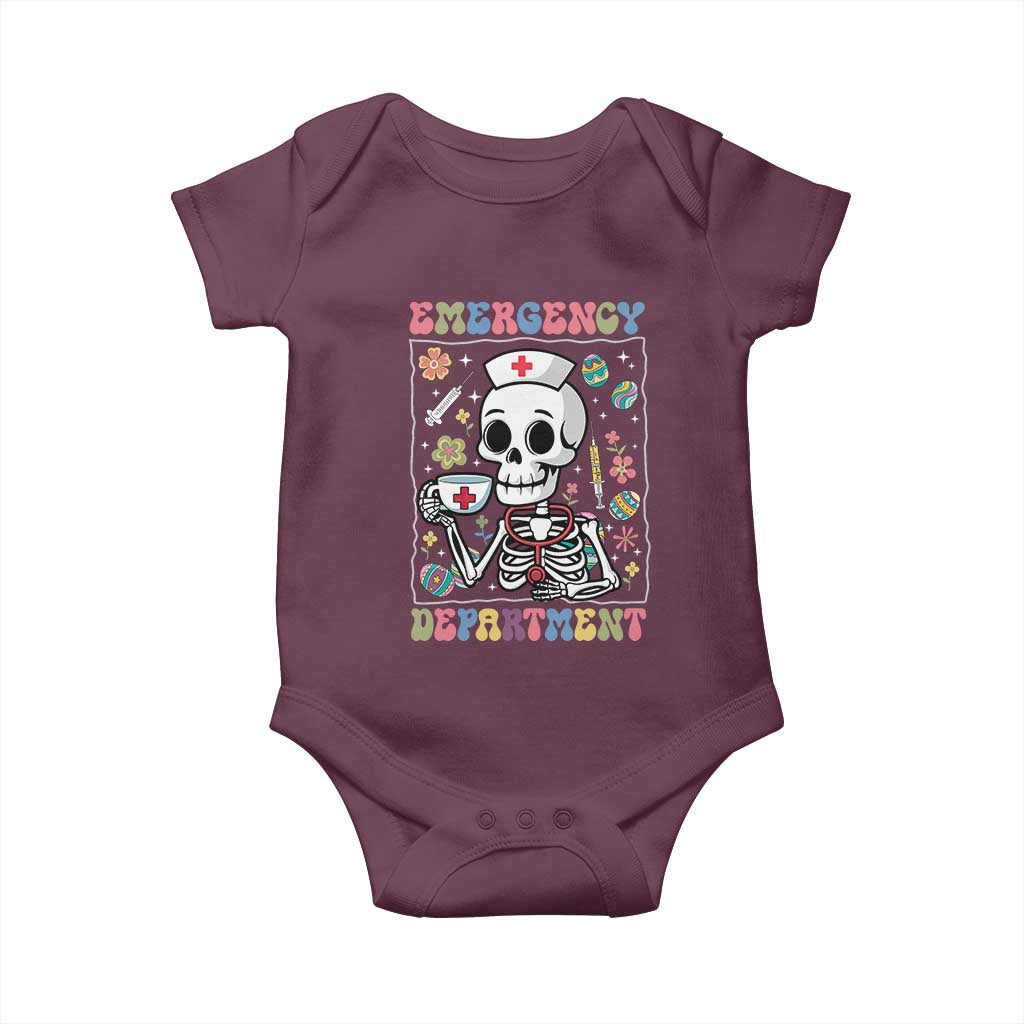 Emergency Department Skeleton Nurse Easter Baby Onesie ER Nursing Room TS02 Maroon Print Your Wear