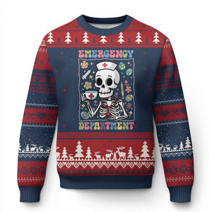 Emergency Department Skeleton Nurse Easter Ugly Christmas Sweater ER Nursing Room TS02 Navy Red Print Your Wear
