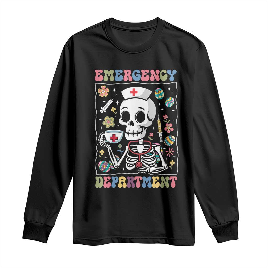 Emergency Department Skeleton Nurse Easter Long Sleeve Shirt ER Nursing Room TS02 Black Print Your Wear