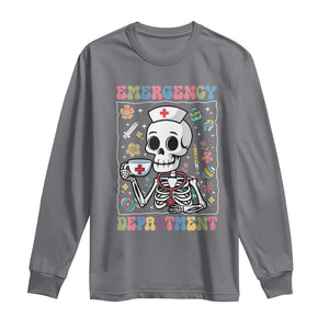 Emergency Department Skeleton Nurse Easter Long Sleeve Shirt ER Nursing Room TS02 Charcoal Print Your Wear