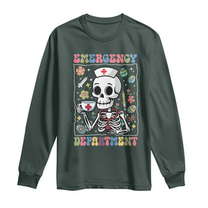 Emergency Department Skeleton Nurse Easter Long Sleeve Shirt ER Nursing Room TS02 Dark Forest Green Print Your Wear