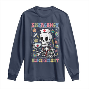 Emergency Department Skeleton Nurse Easter Long Sleeve Shirt ER Nursing Room TS02 Navy Print Your Wear