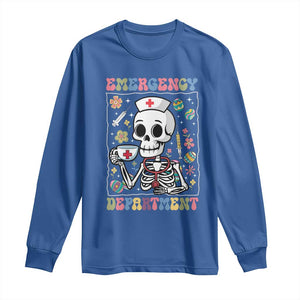 Emergency Department Skeleton Nurse Easter Long Sleeve Shirt ER Nursing Room TS02 Royal Blue Print Your Wear