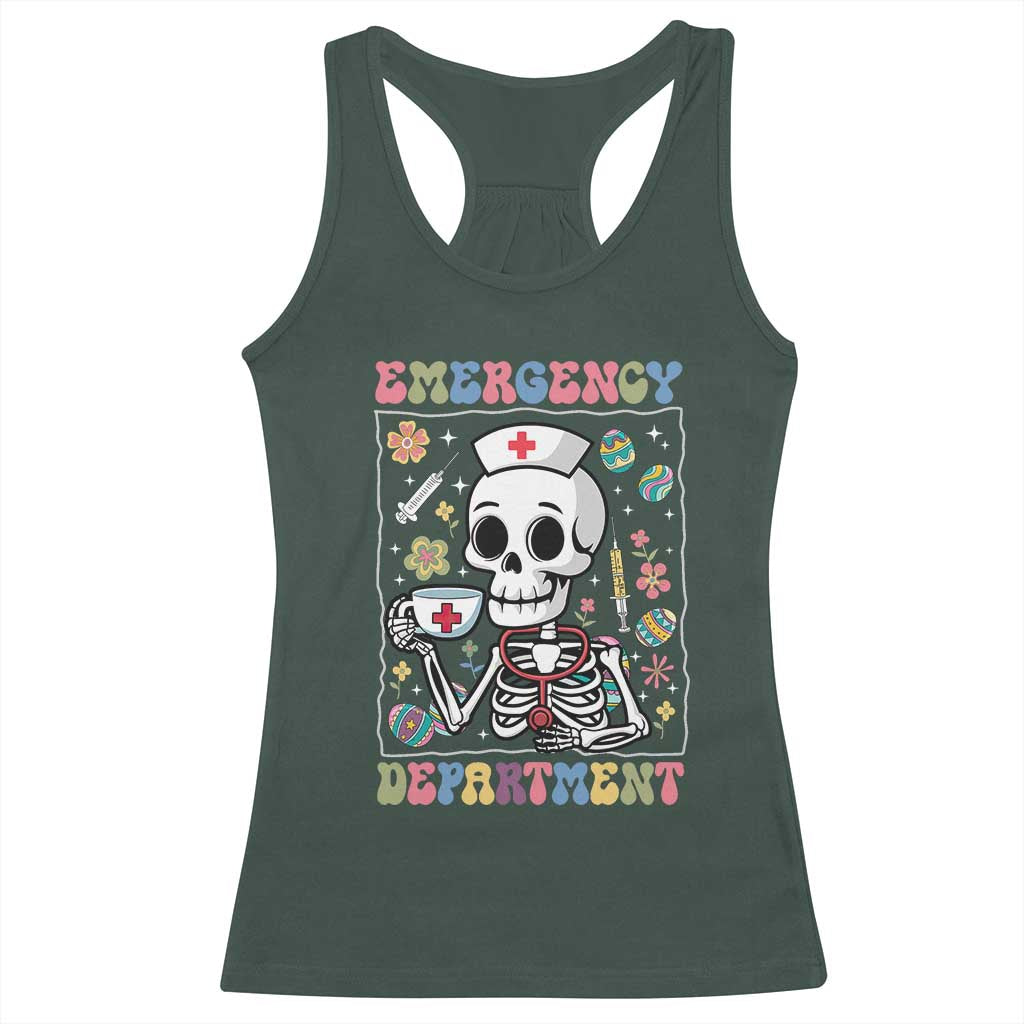 Emergency Department Skeleton Nurse Easter Racerback Tank Top ER Nursing Room TS02 Dark Forest Green Print Your Wear