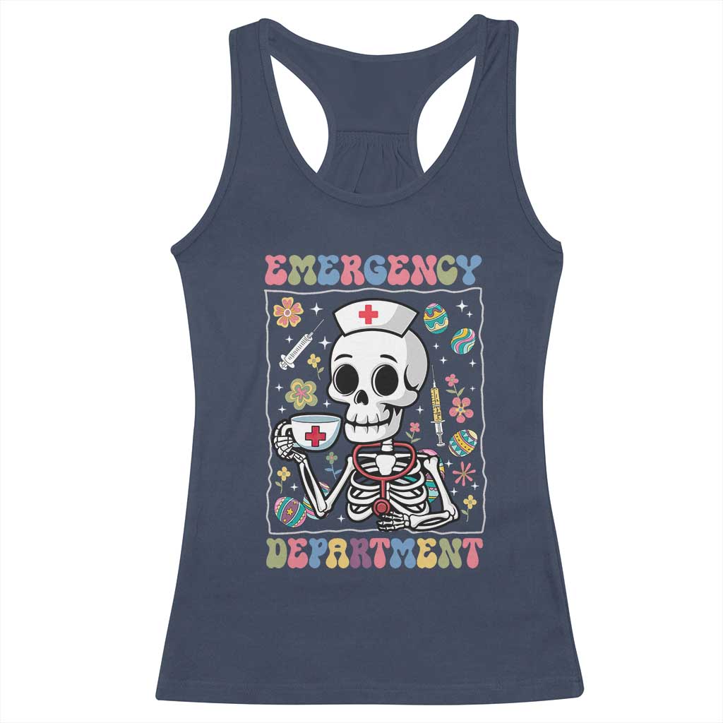 Emergency Department Skeleton Nurse Easter Racerback Tank Top ER Nursing Room TS02 Navy Print Your Wear