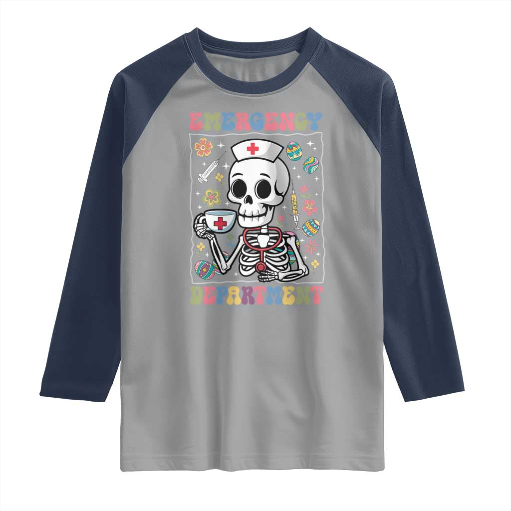 Emergency Department Skeleton Nurse Easter Raglan Shirt ER Nursing Room TS02 Sport Gray Navy Print Your Wear