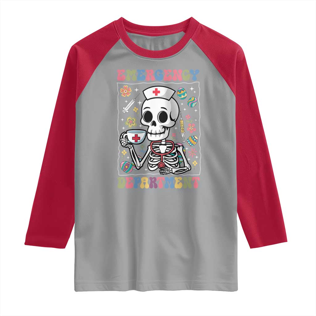 Emergency Department Skeleton Nurse Easter Raglan Shirt ER Nursing Room TS02 Sport Gray Red Print Your Wear