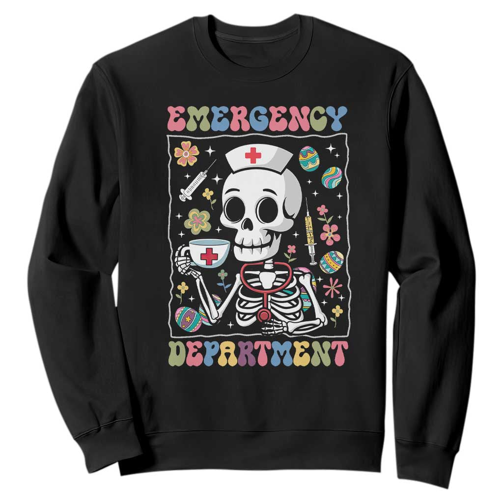 Emergency Department Skeleton Nurse Easter Sweatshirt ER Nursing Room TS02 Black Print Your Wear
