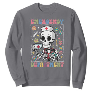 Emergency Department Skeleton Nurse Easter Sweatshirt ER Nursing Room TS02 Charcoal Print Your Wear