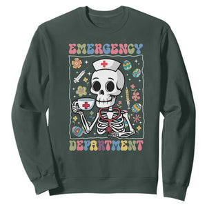 Emergency Department Skeleton Nurse Easter Sweatshirt ER Nursing Room TS02 Dark Forest Green Print Your Wear