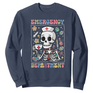 Emergency Department Skeleton Nurse Easter Sweatshirt ER Nursing Room TS02 Navy Print Your Wear