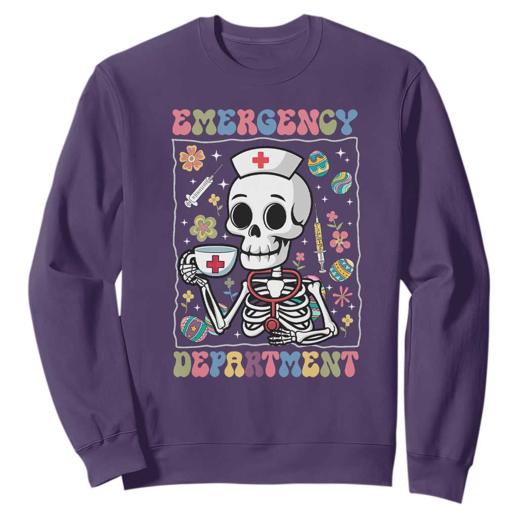 Emergency Department Skeleton Nurse Easter Sweatshirt ER Nursing Room TS02 Purple Print Your Wear
