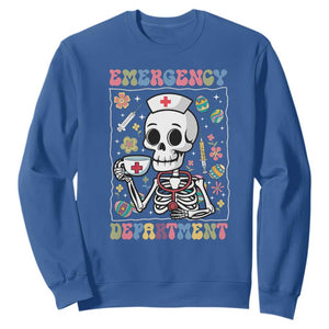 Emergency Department Skeleton Nurse Easter Sweatshirt ER Nursing Room TS02 Royal Blue Print Your Wear