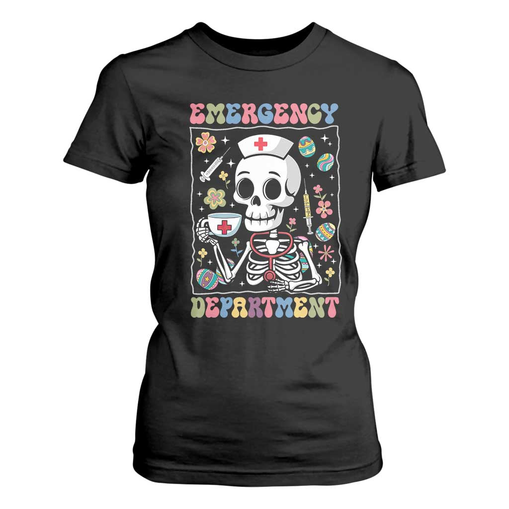 Emergency Department Skeleton Nurse Easter T Shirt For Women ER Nursing Room TS02 Black Print Your Wear
