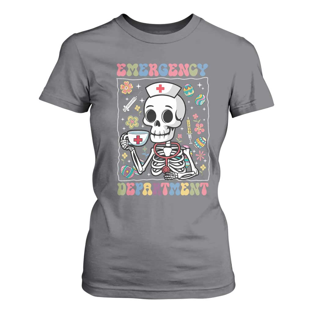 Emergency Department Skeleton Nurse Easter T Shirt For Women ER Nursing Room TS02 Charcoal Print Your Wear