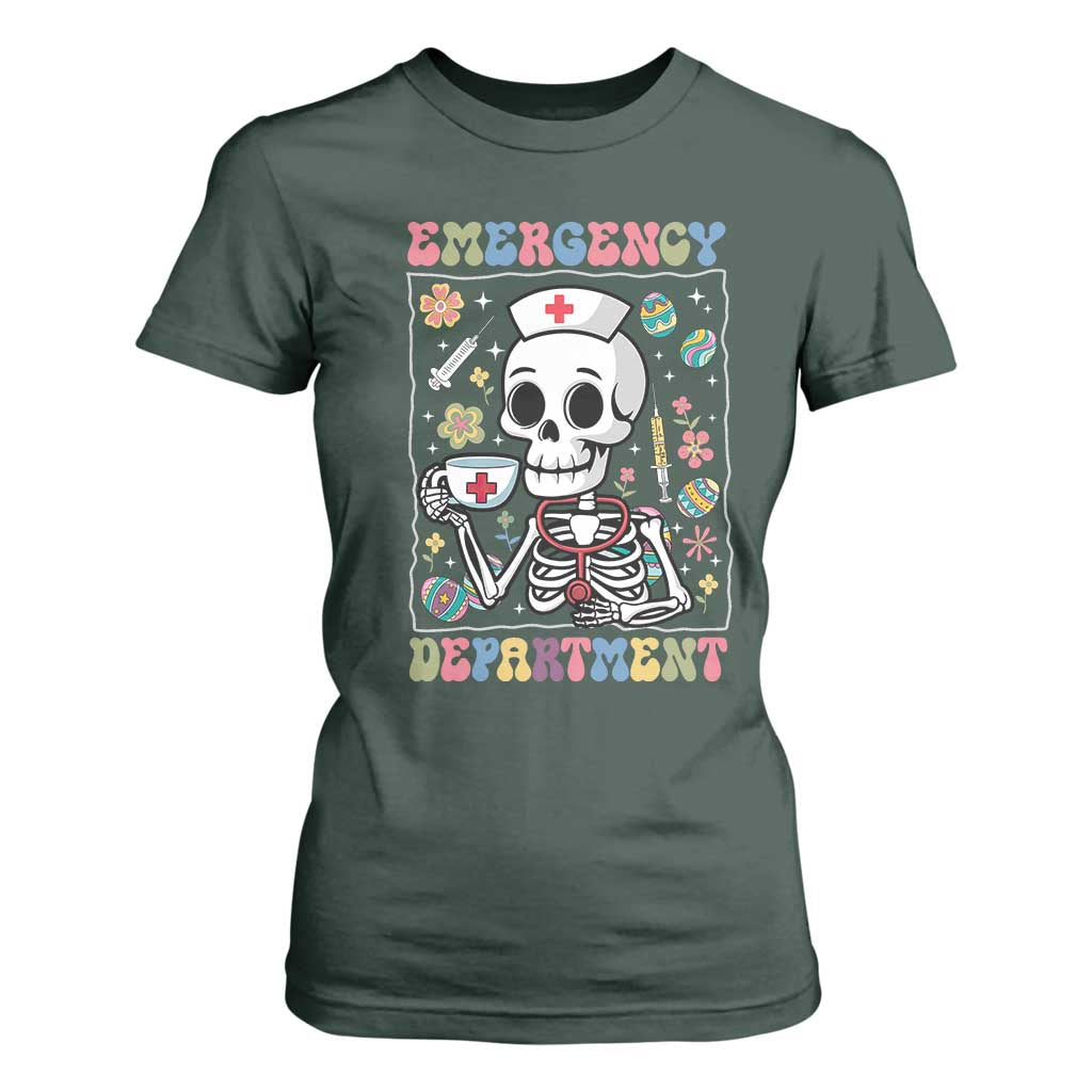 Emergency Department Skeleton Nurse Easter T Shirt For Women ER Nursing Room TS02 Dark Forest Green Print Your Wear