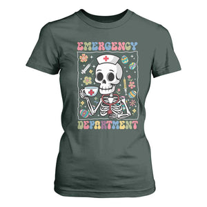Emergency Department Skeleton Nurse Easter T Shirt For Women ER Nursing Room TS02 Dark Forest Green Print Your Wear