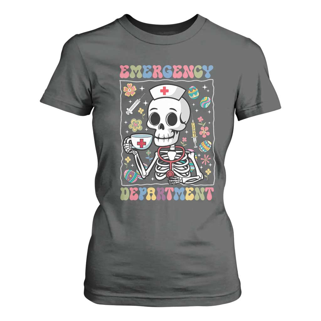 Emergency Department Skeleton Nurse Easter T Shirt For Women ER Nursing Room TS02 Dark Heather Print Your Wear