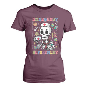 Emergency Department Skeleton Nurse Easter T Shirt For Women ER Nursing Room TS02 Maroon Print Your Wear