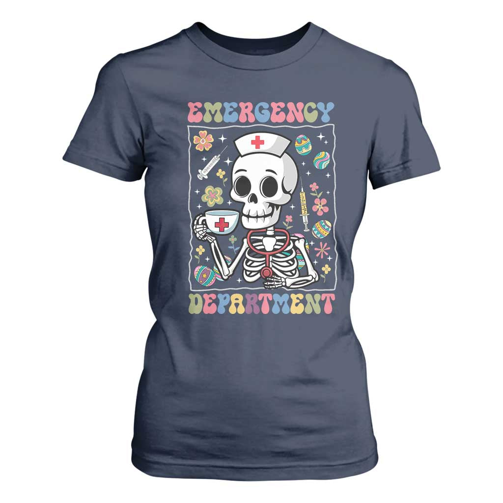 Emergency Department Skeleton Nurse Easter T Shirt For Women ER Nursing Room TS02 Navy Print Your Wear