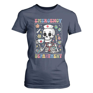Emergency Department Skeleton Nurse Easter T Shirt For Women ER Nursing Room TS02 Navy Print Your Wear