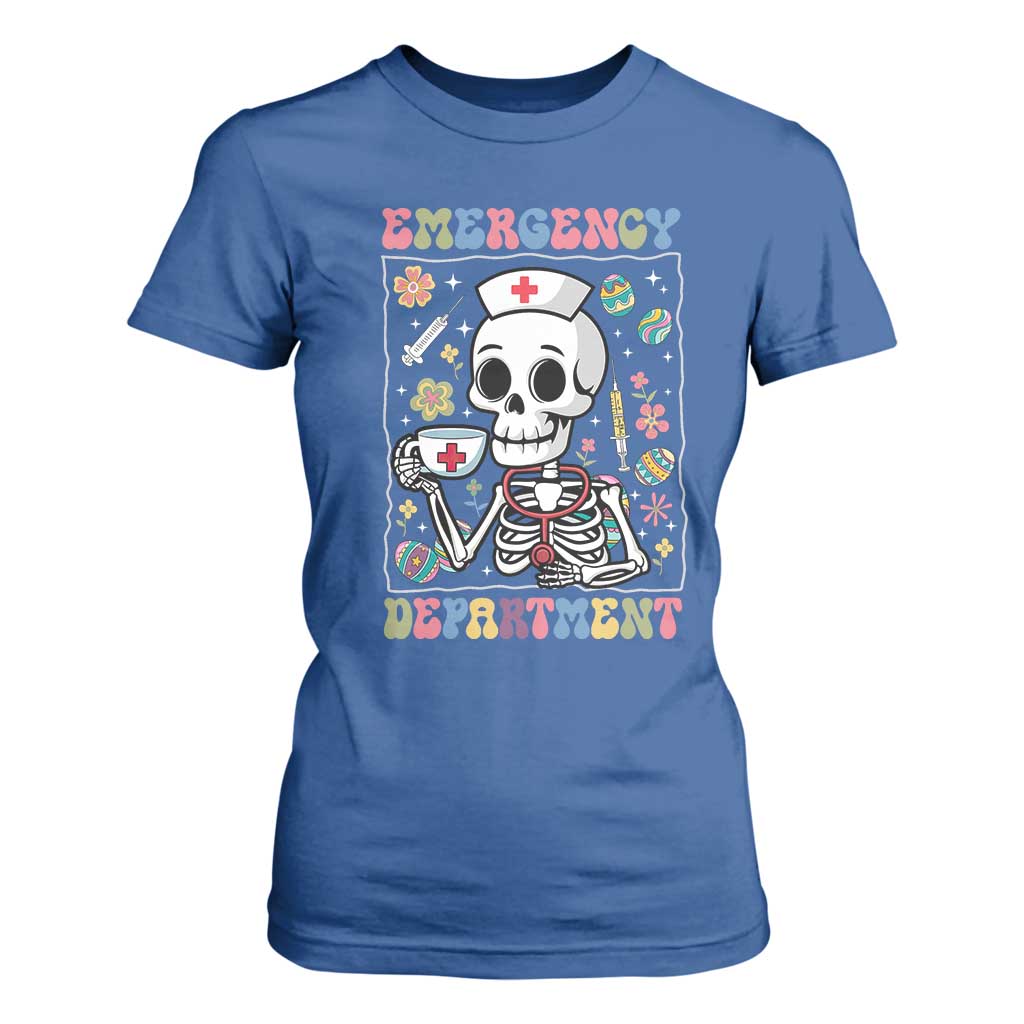 Emergency Department Skeleton Nurse Easter T Shirt For Women ER Nursing Room TS02 Royal Blue Print Your Wear