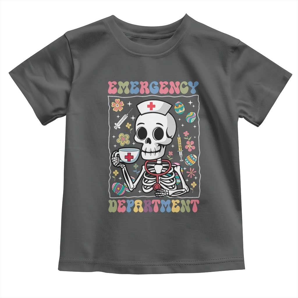 Emergency Department Skeleton Nurse Easter Toddler T Shirt ER Nursing Room TS02 Dark Heather Print Your Wear