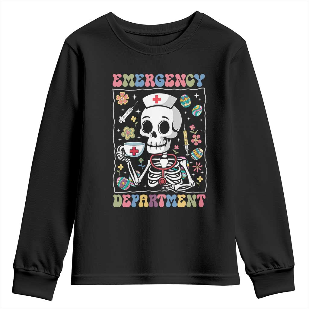 Emergency Department Skeleton Nurse Easter Youth Sweatshirt ER Nursing Room TS02 Black Print Your Wear