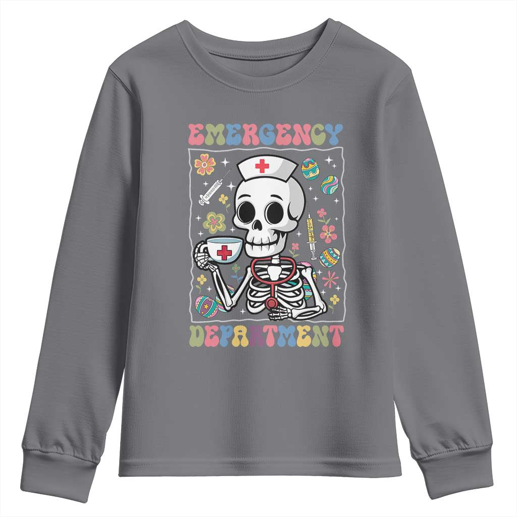Emergency Department Skeleton Nurse Easter Youth Sweatshirt ER Nursing Room TS02 Charcoal Print Your Wear